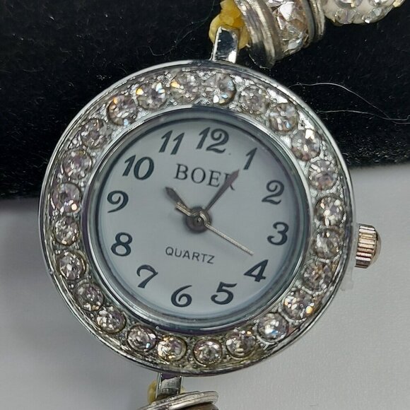 BOER Fancy silver tone Rhinestone encruset bracelet estate quartz timepiece - Picture 5 of 7